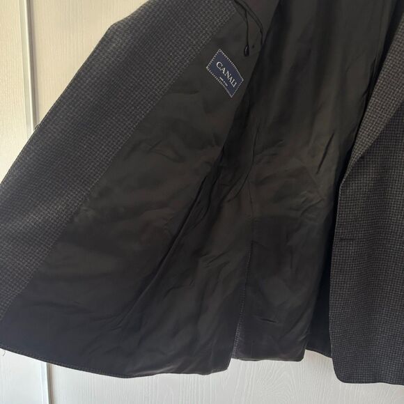 Canali Suit Sports Jacket Coat Mens 46L Cupro Wool Plaid Check Houndstooth Italy - Picture 6 of 11